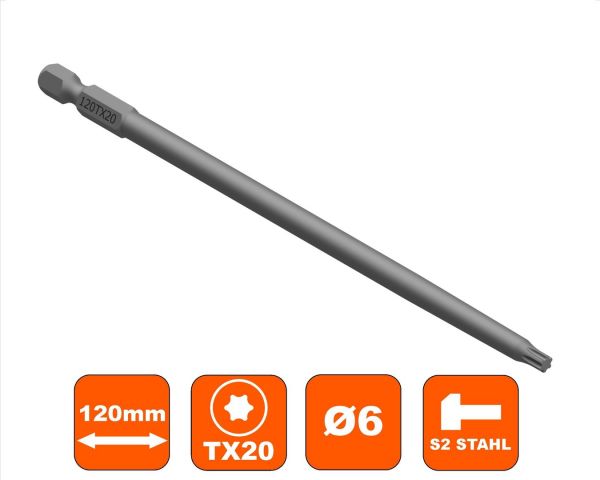 Bit 120 mm Torx T20, Antrieb