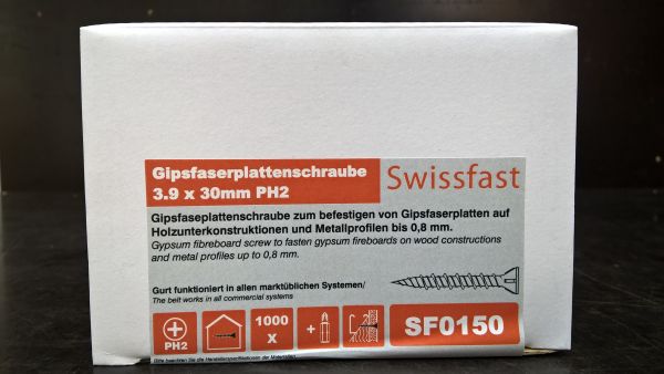 3.9 x 30mm Schnellbauschraube für Gipsfaserplatten, 1.000 Stück inkl. Bit