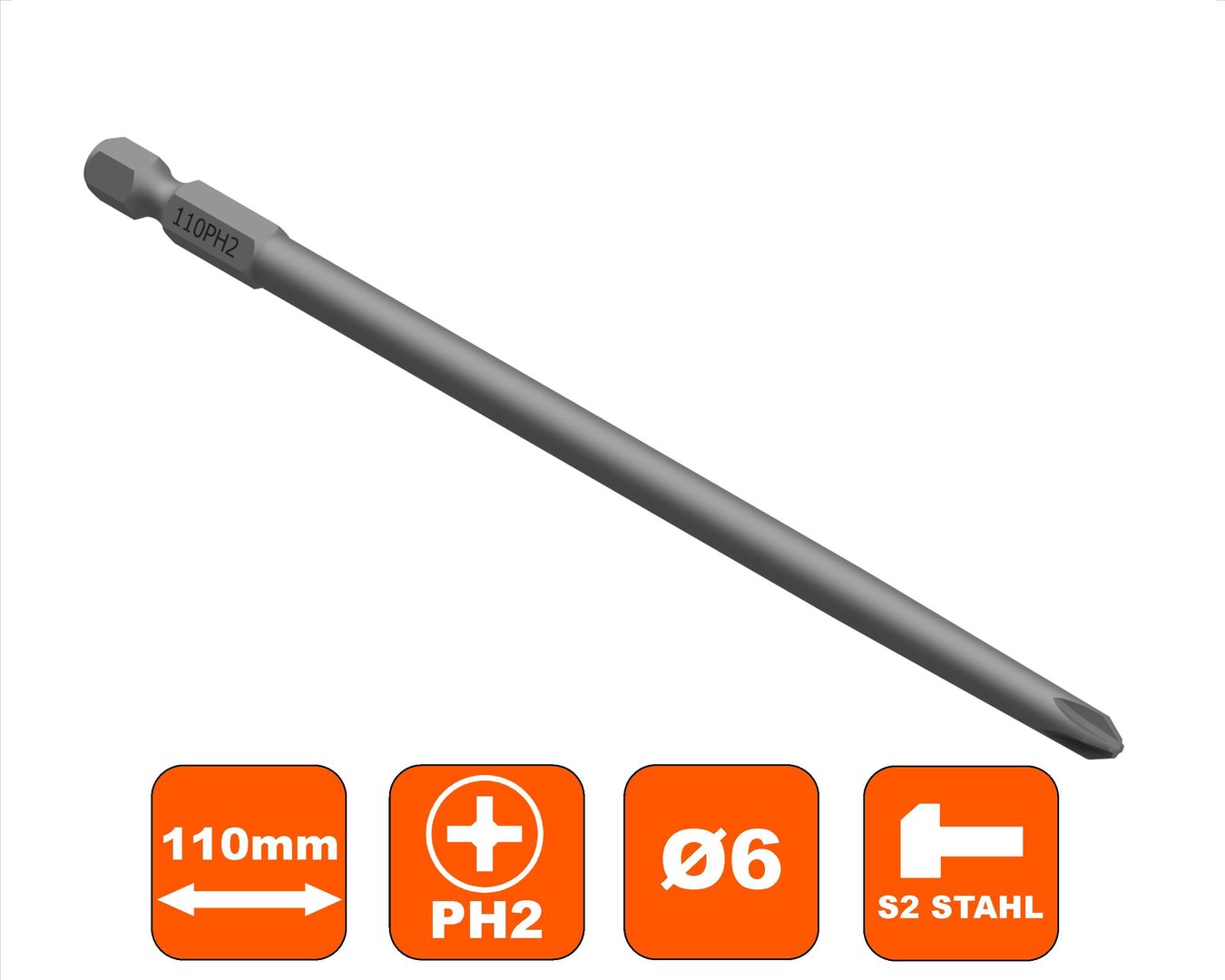 100 Stück PH2 Schraubendreher-Bits – Kreuzschlitz Phillips, 25 Mm Länge, 1/4" Aufnahme, Aus Gehärtetem S2-Stahl